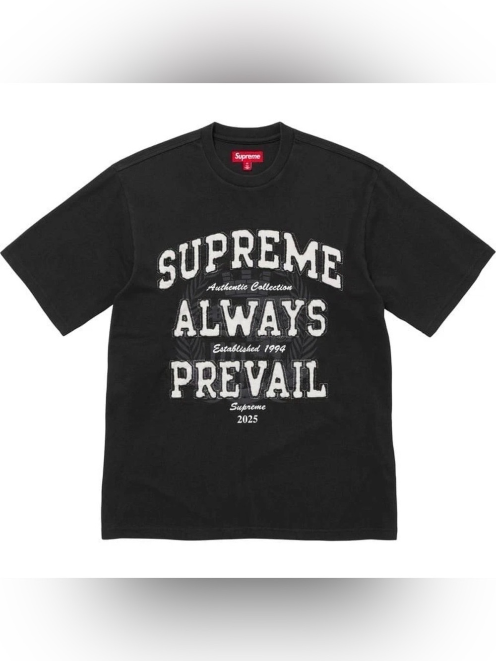 Supreme Always Prevail S/S Top Black T-Shirt FW25 Embroidered Logo Size XL